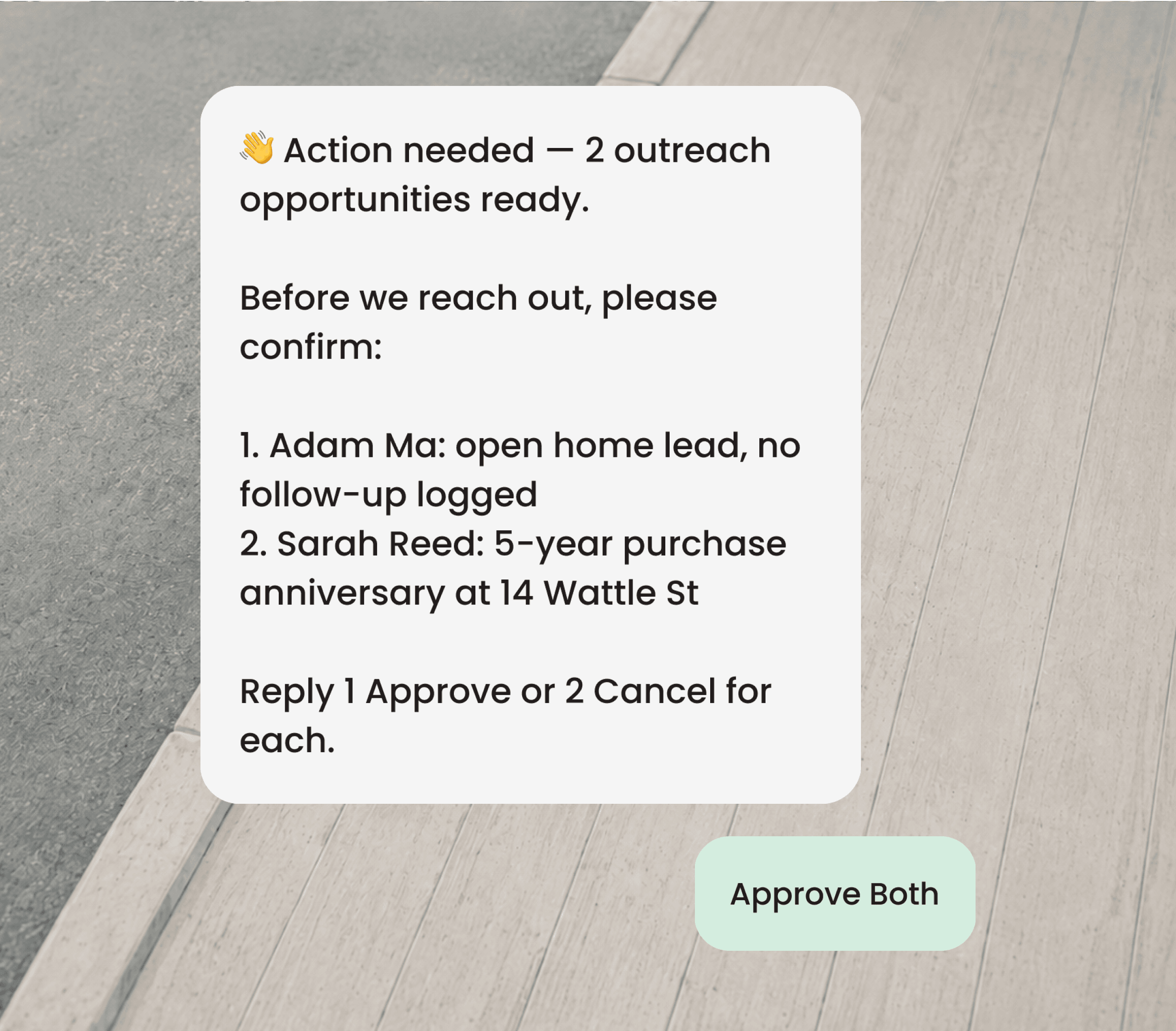 Voqlaw chat approval flow for outreach opportunities