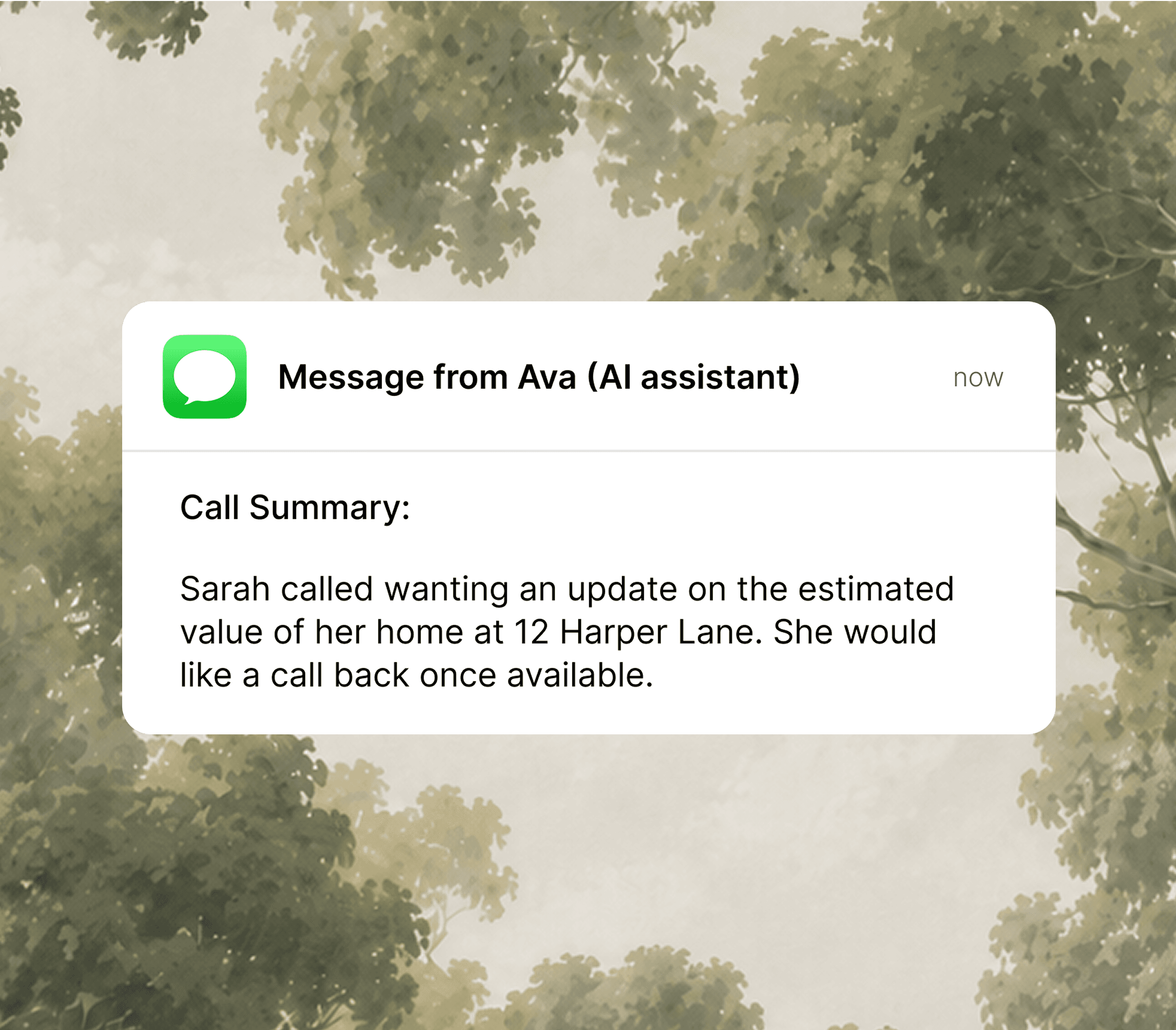 AI reception call summary message notification